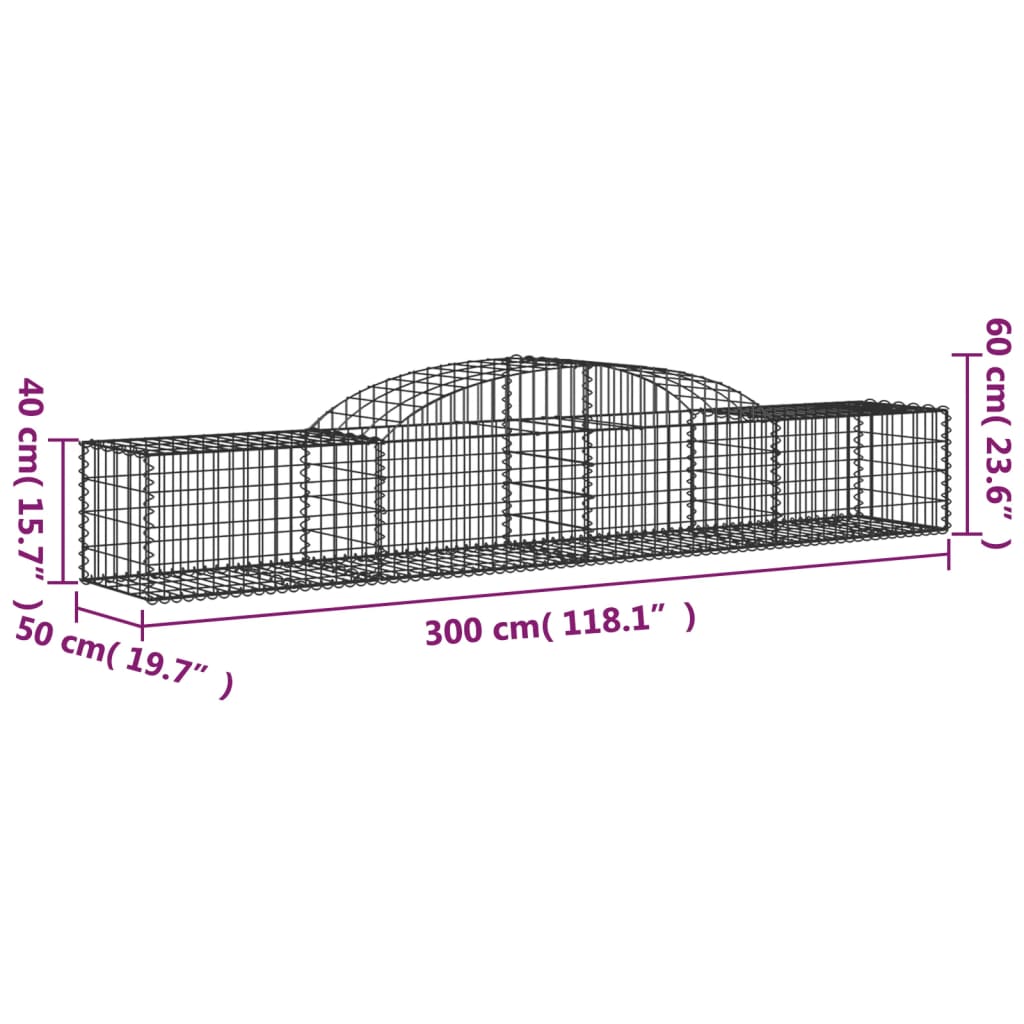 vidaXL Gabionen mit Hochbogen 8 Stk. 300x50x40/60 cm Verzinktes Eisen