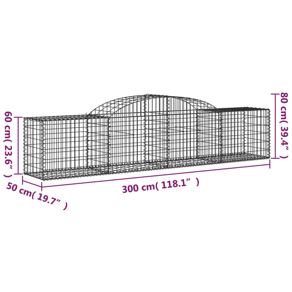 vidaXL Gabionen mit Hochbogen 3 Stk. 300x50x60/80 cm Verzinktes Eisen