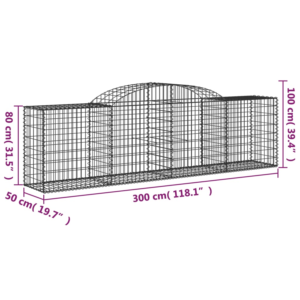 vidaXL Gabions avec arche 6 pcs 300x50x80/100 cm Fer galvanisé