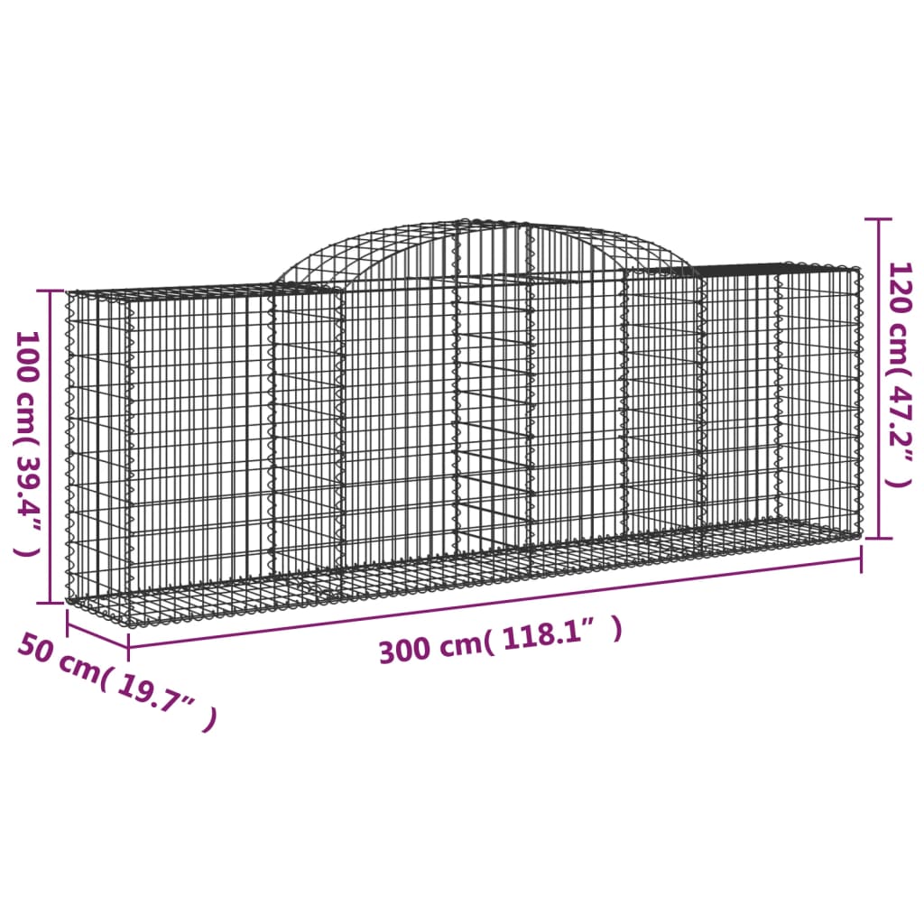vidaXL Gabionen mit Hochbogen 5 Stk. 300x50x100/120cm Verzinktes Eisen