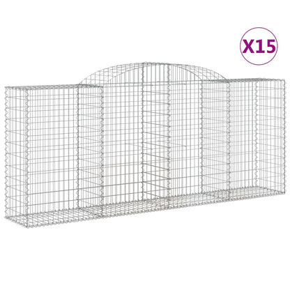 vidaXL Gabionen mit Hochbogen 15 Stk 300x50x120/140cm Verzinktes Eisen