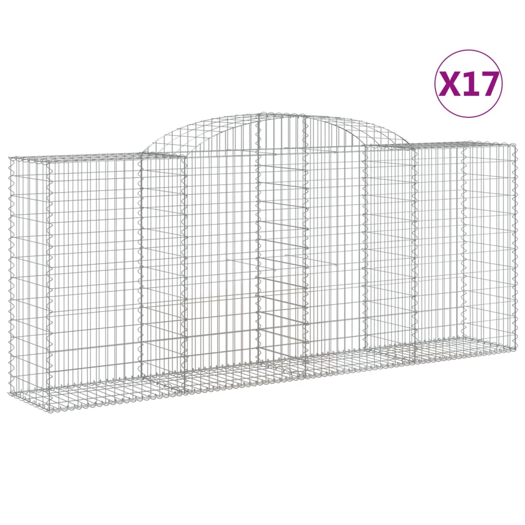 vidaXL Gabionen mit Hochbogen 17 Stk 300x50x120/140cm Verzinktes Eisen