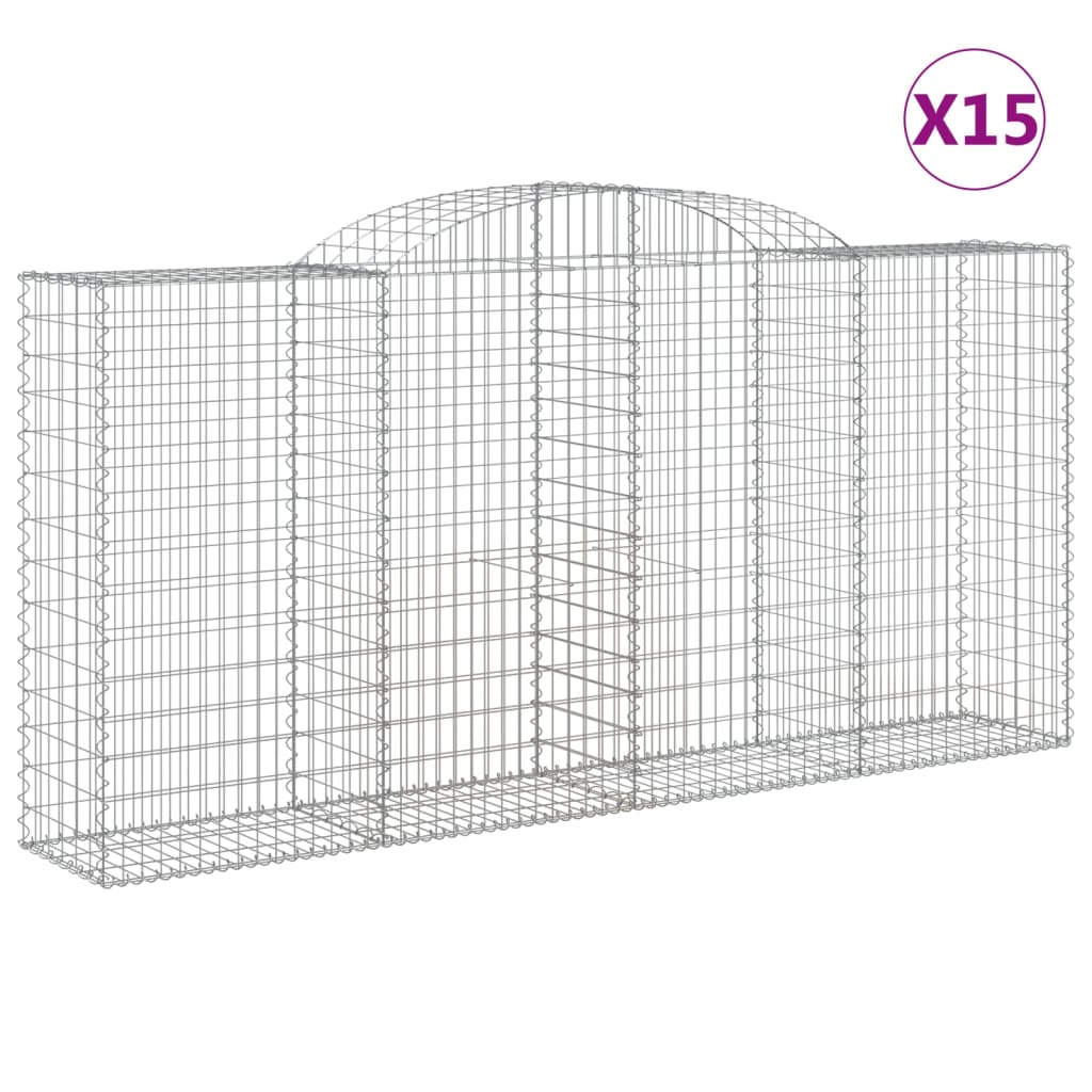 vidaXL Gabionen mit Hochbogen 15 Stk 300x50x140/160cm Verzinktes Eisen