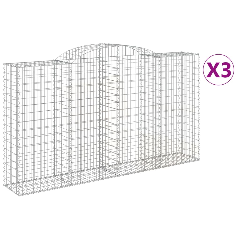 vidaXL Gabions avec arche haute 3 pcs 300x50x160/180cm Fer galvanisé