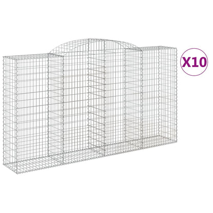 vidaXL Gabionen mit Hochbogen 10 Stk 300x50x160/180cm Verzinktes Eisen