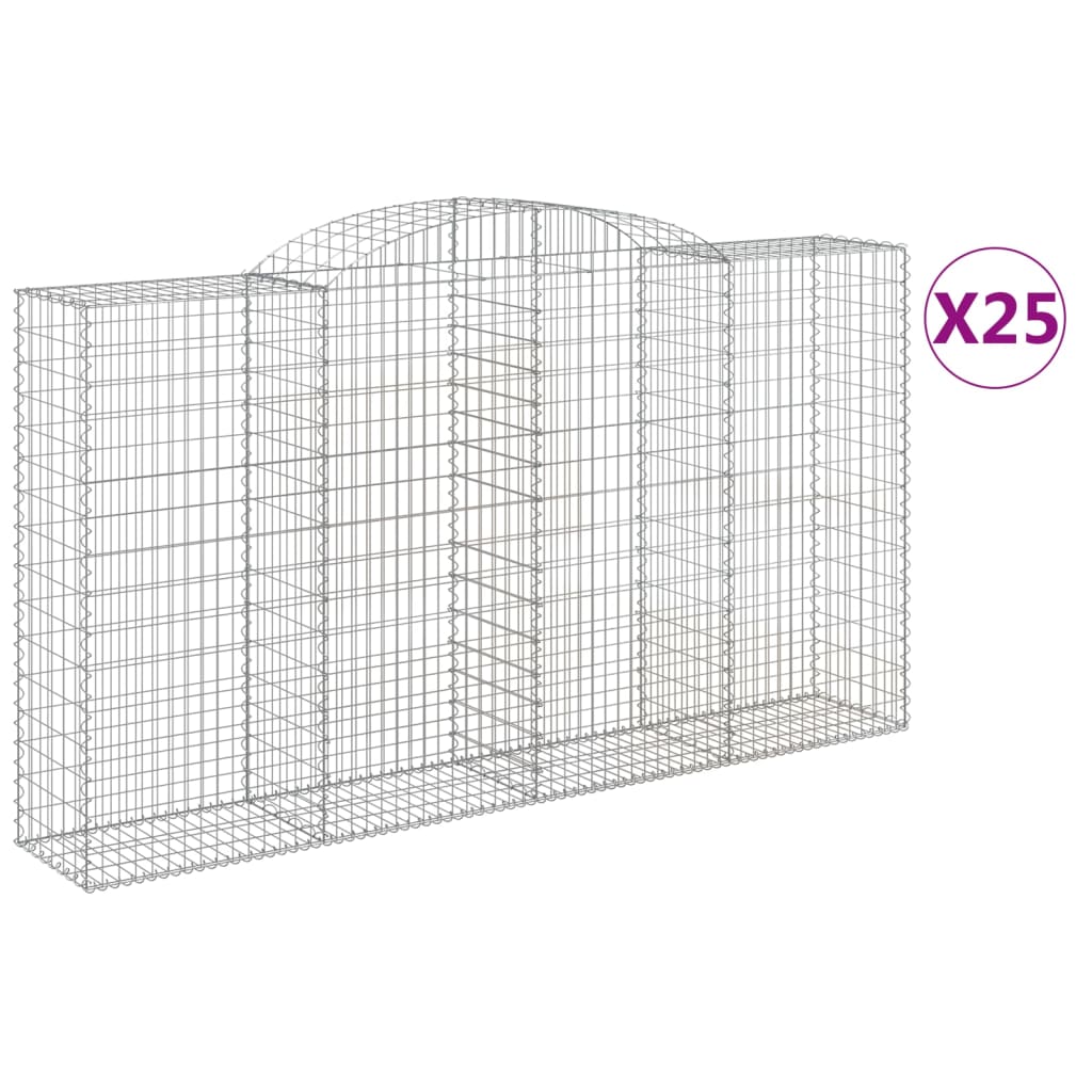 vidaXL Gabionen mit Hochbogen 25 Stk 300x50x160/180cm Verzinktes Eisen