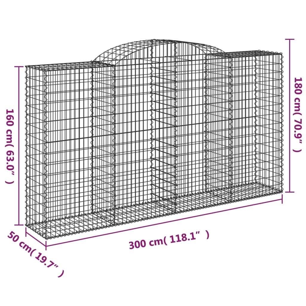 vidaXL Gabionen mit Hochbogen 25 Stk 300x50x160/180cm Verzinktes Eisen