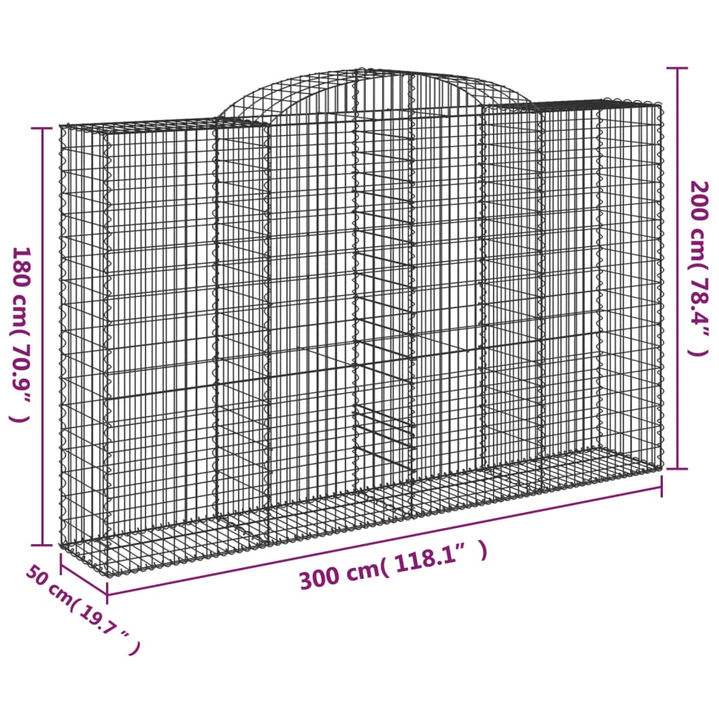 vidaXL Gabionen mit Hochbogen 3 Stk. 300x50x180/200cm Verzinktes Eisen