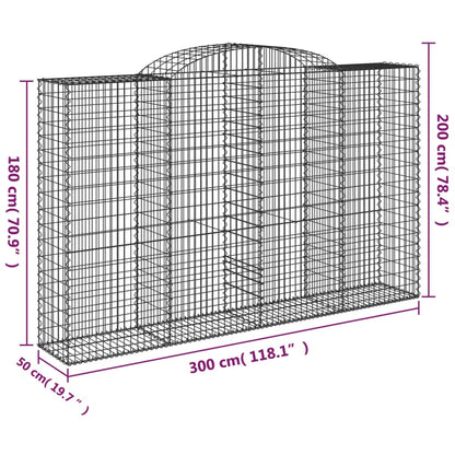 vidaXL Gabionen mit Hochbogen 3 Stk. 300x50x180/200cm Verzinktes Eisen