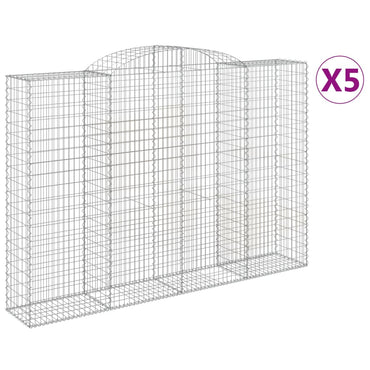 vidaXL Gabionen mit Hochbogen 5 Stk. 300x50x200/220cm Verzinktes Eisen