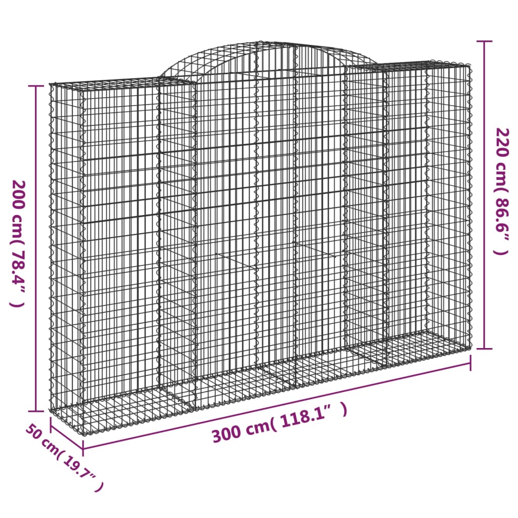 vidaXL Gabionen mit Hochbogen 5 Stk. 300x50x200/220cm Verzinktes Eisen