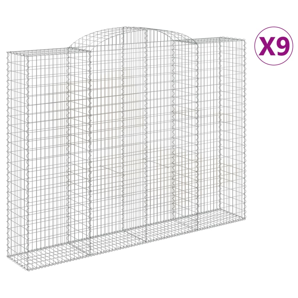 vidaXL Gabionen mit Hochbogen 9 Stk. 300x50x220/240cm Verzinktes Eisen