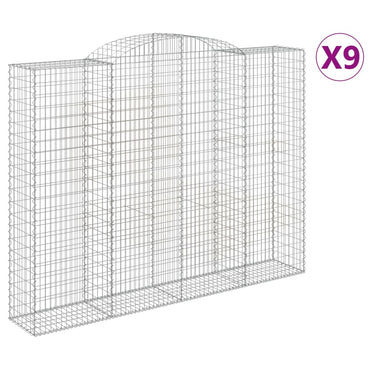 vidaXL Gabionen mit Hochbogen 9 Stk. 300x50x220/240cm Verzinktes Eisen