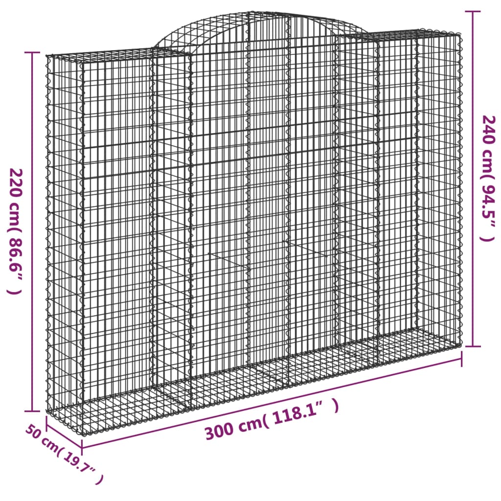 vidaXL Gabionen mit Hochbogen 9 Stk. 300x50x220/240cm Verzinktes Eisen