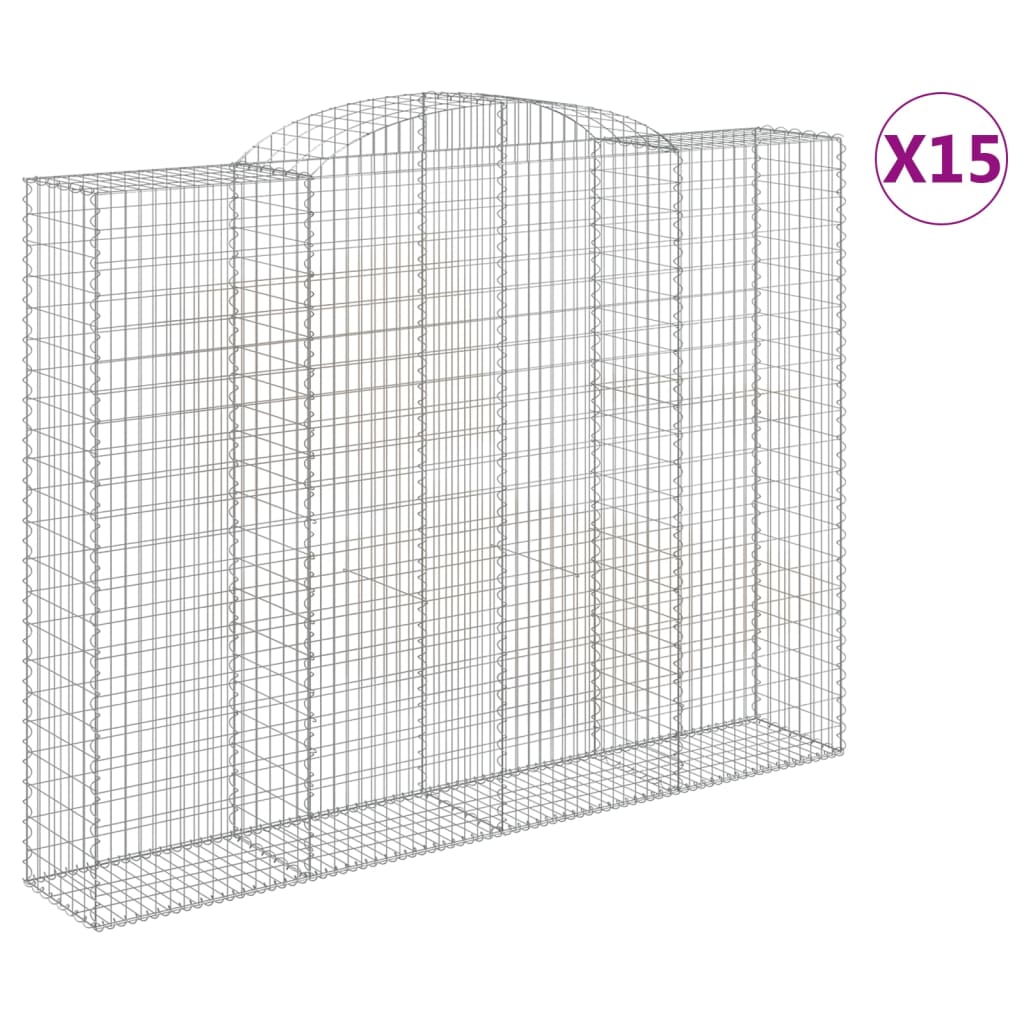 vidaXL Gabionen mit Hochbogen 15 Stk 300x50x220/240cm Verzinktes Eisen