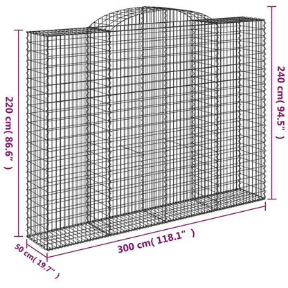 vidaXL Gabionen mit Hochbogen 15 Stk 300x50x220/240cm Verzinktes Eisen