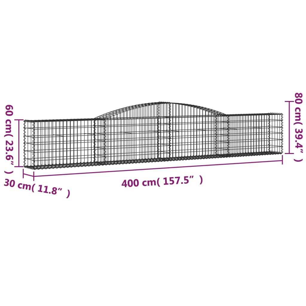 vidaXL Gabionen mit Hochbogen 3 Stk. 400x30x60/80 cm Verzinktes Eisen