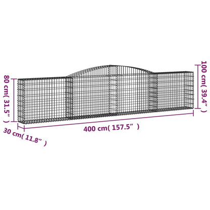 vidaXL Gabionen mit Hochbogen 4 Stk. 400x30x80/100cm Verzinktes Eisen