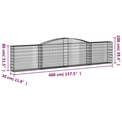 vidaXL Gabionen mit Hochbogen 8 Stk. 400x30x80/100cm Verzinktes Eisen