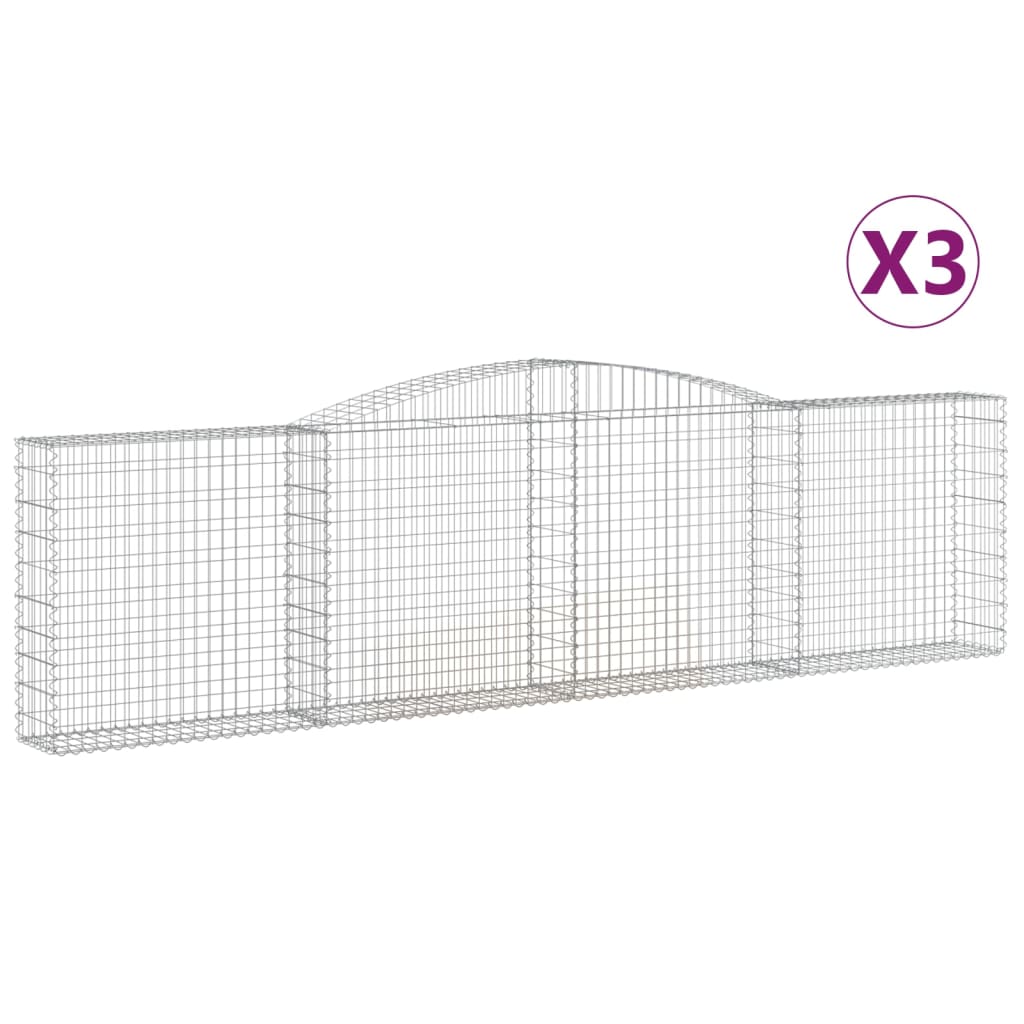 vidaXL Gabionen mit Hochbogen 3 Stk. 400x30x100/120cm Verzinktes Eisen