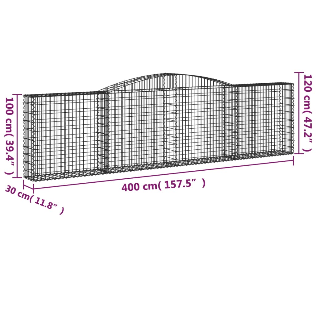 vidaXL Gabionen mit Hochbogen 5 Stk. 400x30x100/120cm Verzinktes Eisen