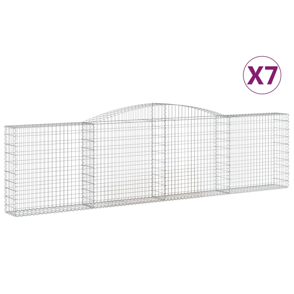vidaXL Gabionen mit Hochbogen 7 Stk. 400x30x100/120cm Verzinktes Eisen