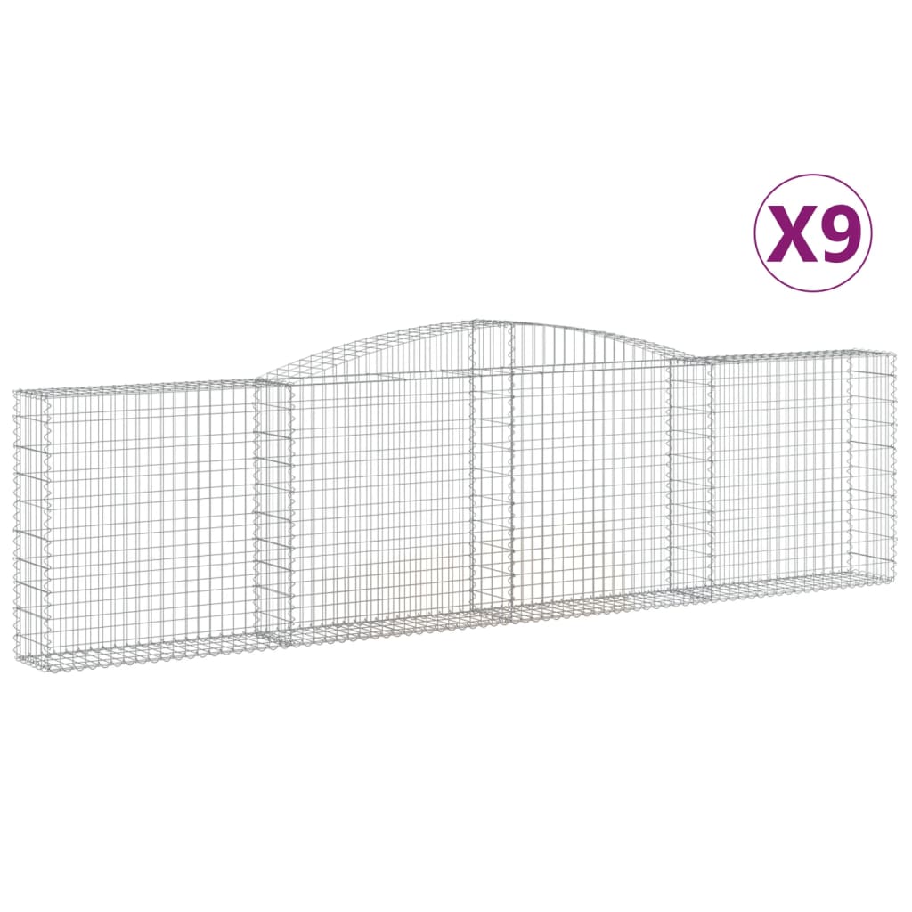 vidaXL Gabionen mit Hochbogen 9 Stk. 400x30x100/120cm Verzinktes Eisen