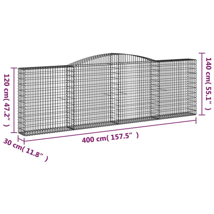 vidaXL Gabionen mit Hochbogen 4 Stk. 400x30x120/140cm Verzinktes Eisen
