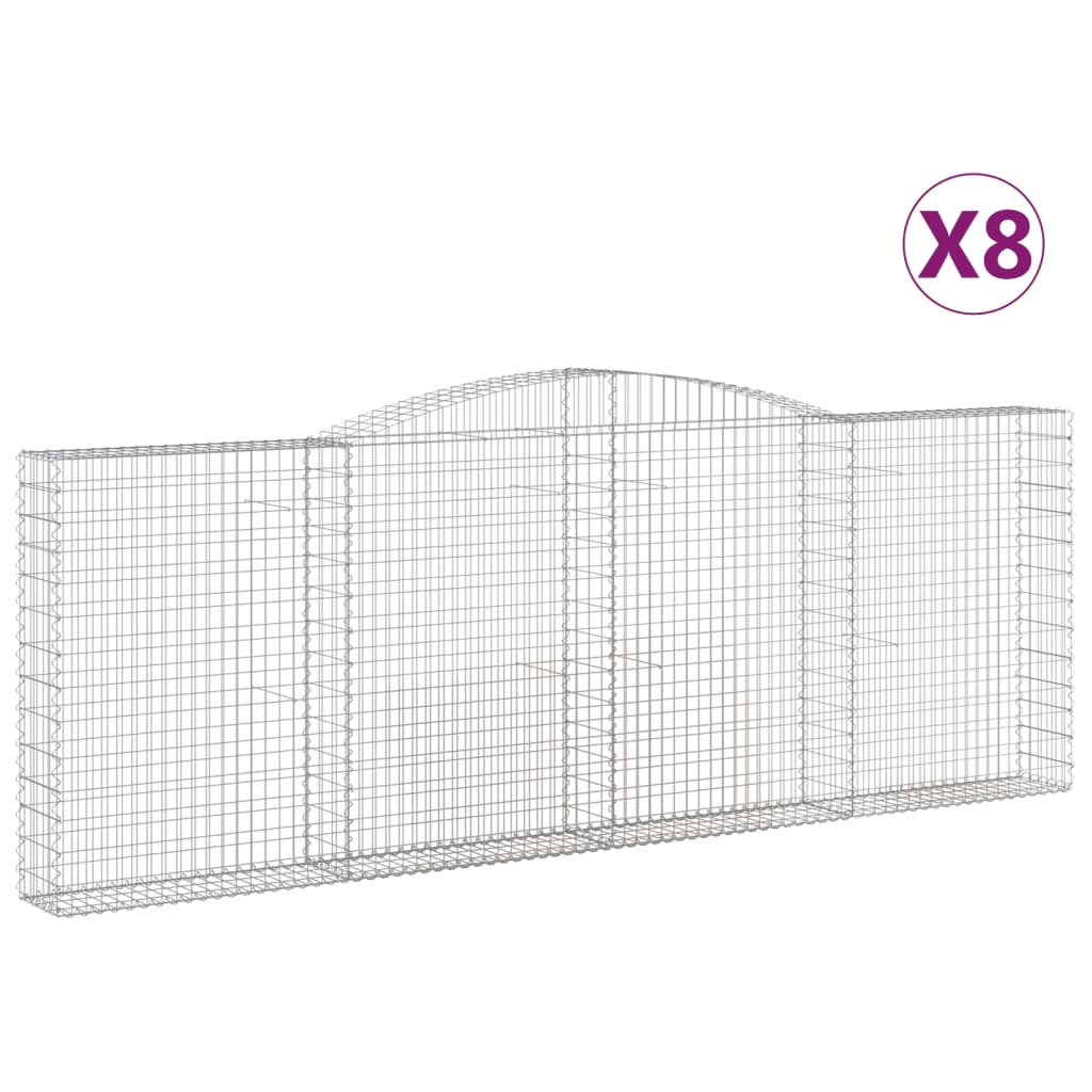 vidaXL Gabionen mit Hochbogen 8 Stk. 400x30x140/160cm Verzinktes Eisen