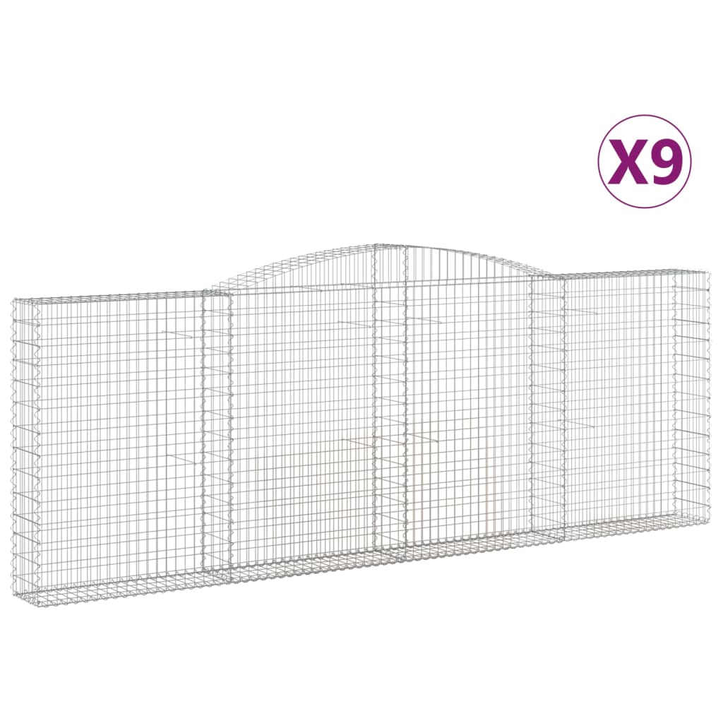 vidaXL Gabionen mit Hochbogen 9 Stk. 400x30x140/160cm Verzinktes Eisen