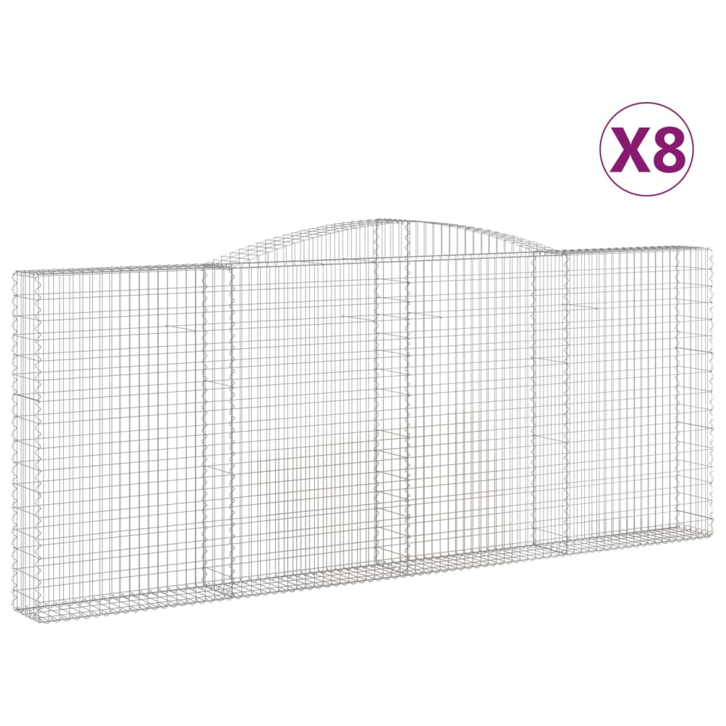 vidaXL Gabionen mit Hochbogen 8 Stk. 400x30x160/180cm Verzinktes Eisen