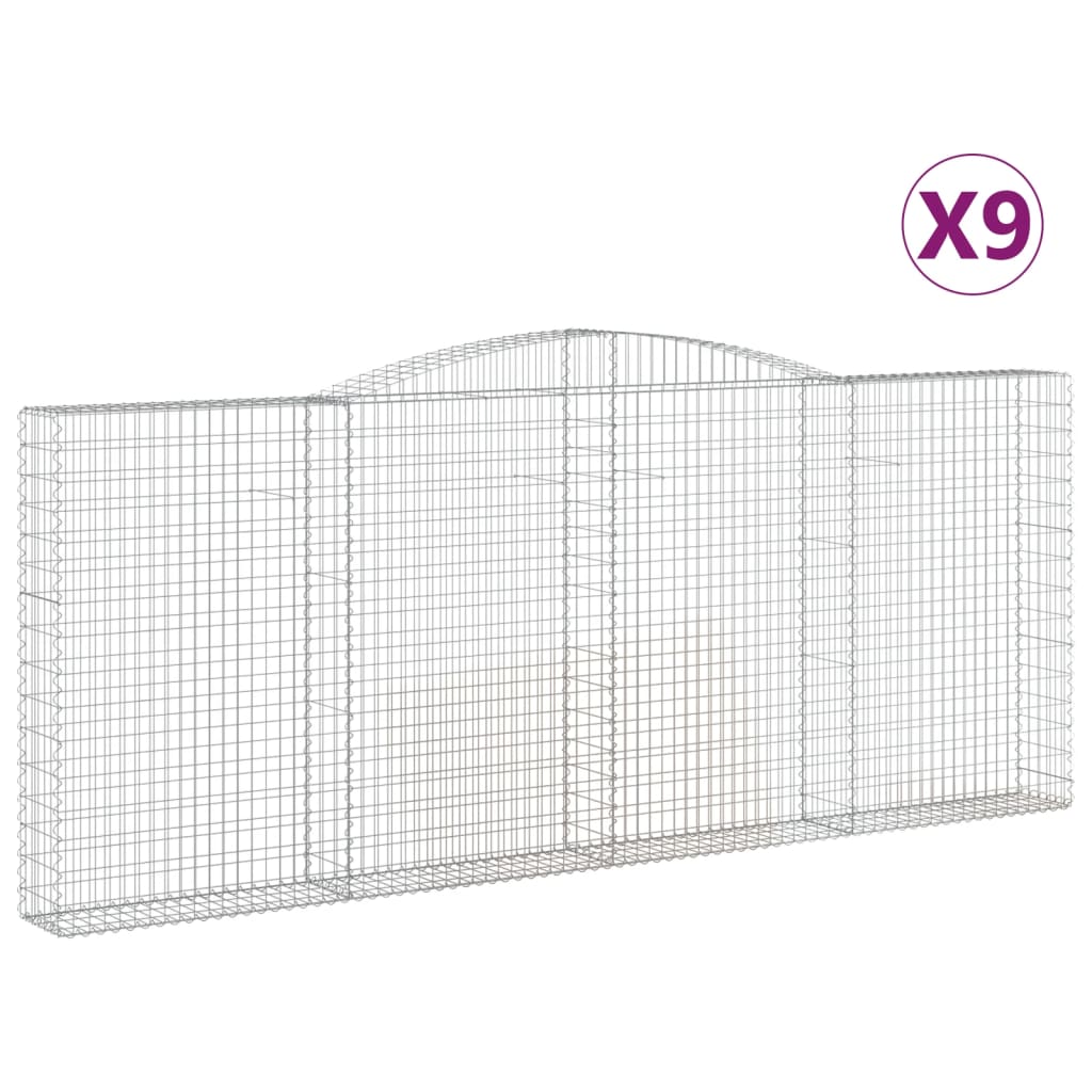 vidaXL Gabionen mit Hochbogen 9 Stk. 400x30x160/180cm Verzinktes Eisen