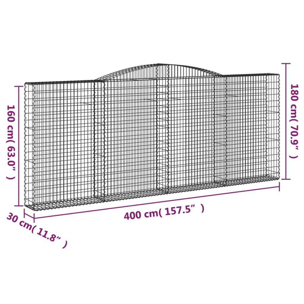 vidaXL Gabionen mit Hochbogen 9 Stk. 400x30x160/180cm Verzinktes Eisen