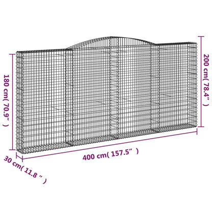 vidaXL Gabionen mit Hochbogen 15Stk. 400x30x180/200cm Verzinktes Eisen