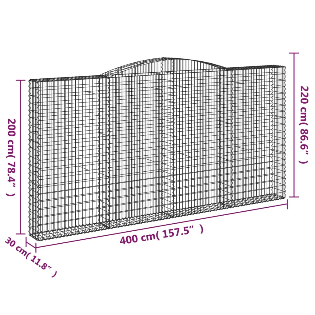 vidaXL Gabionen mit Hochbogen 9 Stk. 400x30x200/220cm Verzinktes Eisen