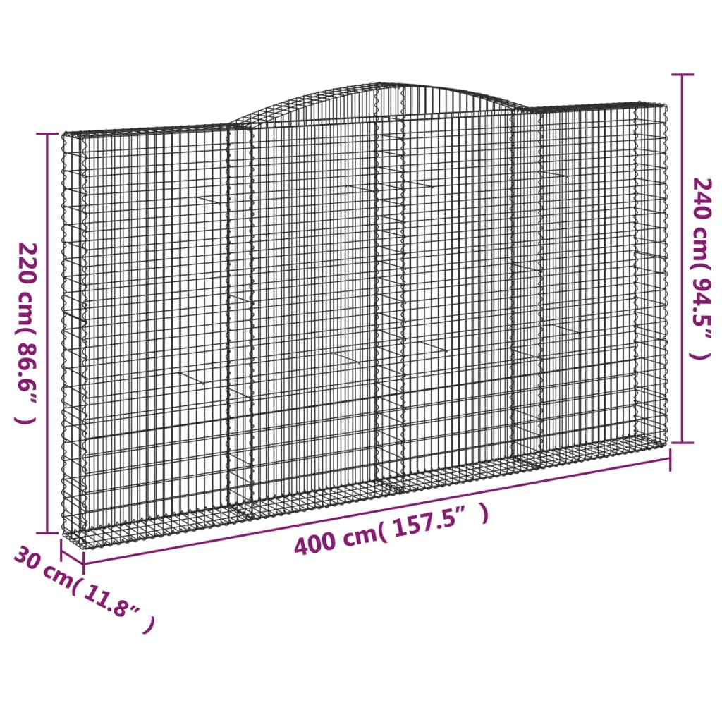 vidaXL Gabionen mit Hochbogen 10Stk. 400x30x220/240cm Verzinktes Eisen
