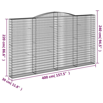 vidaXL Gabionen mit Hochbogen 15Stk. 400x30x220/240cm Verzinktes Eisen