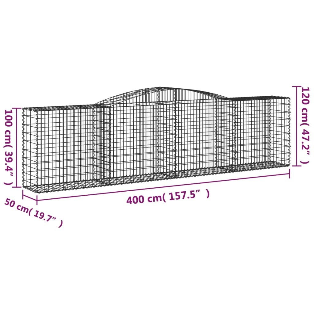 vidaXL Gabionen mit Hochbogen 5 Stk. 400x50x100/120cm Verzinktes Eisen