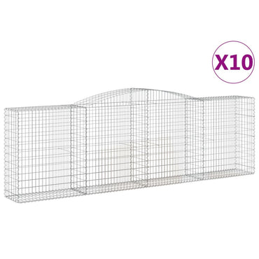vidaXL Gabionen mit Hochbogen 10 Stk 400x50x120/140cm Verzinktes Eisen