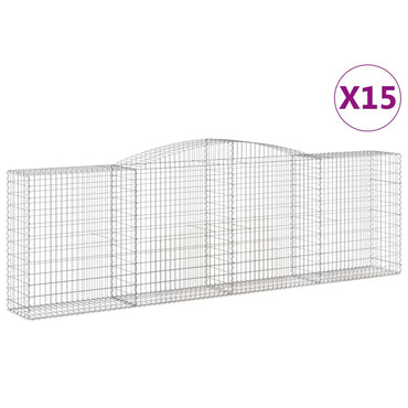 vidaXL Gabionen mit Hochbogen 15 Stk 400x50x120/140cm Verzinktes Eisen