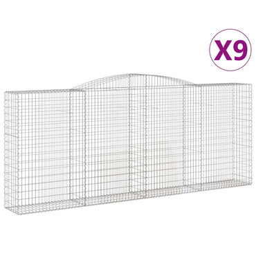 vidaXL Gabionen mit Hochbogen 9 Stk. 400x50x160/180cm Verzinktes Eisen