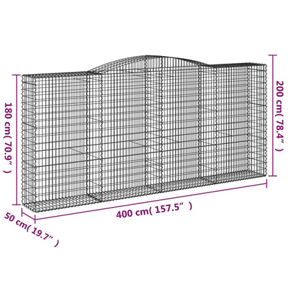vidaXL Gabionen mit Hochbogen 4 Stk. 400x50x180/200cm Verzinktes Eisen