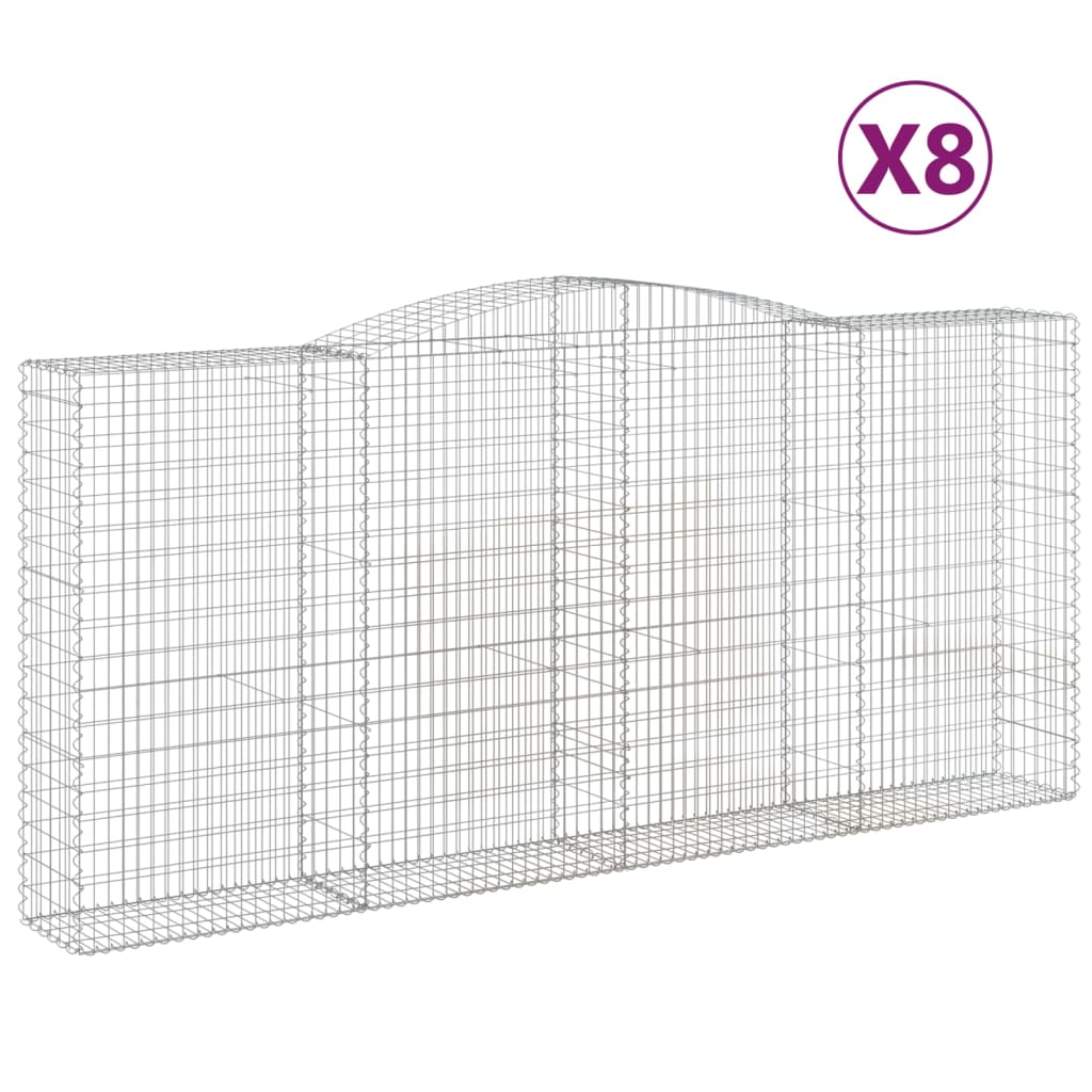 vidaXL Gabionen mit Hochbogen 8 Stk. 400x50x180/200cm Verzinktes Eisen