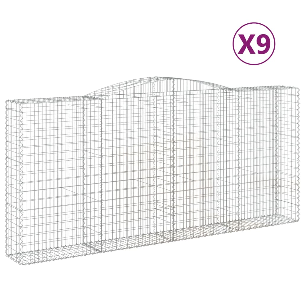 vidaXL Gabionen mit Hochbogen 9 Stk. 400x50x180/200cm Verzinktes Eisen