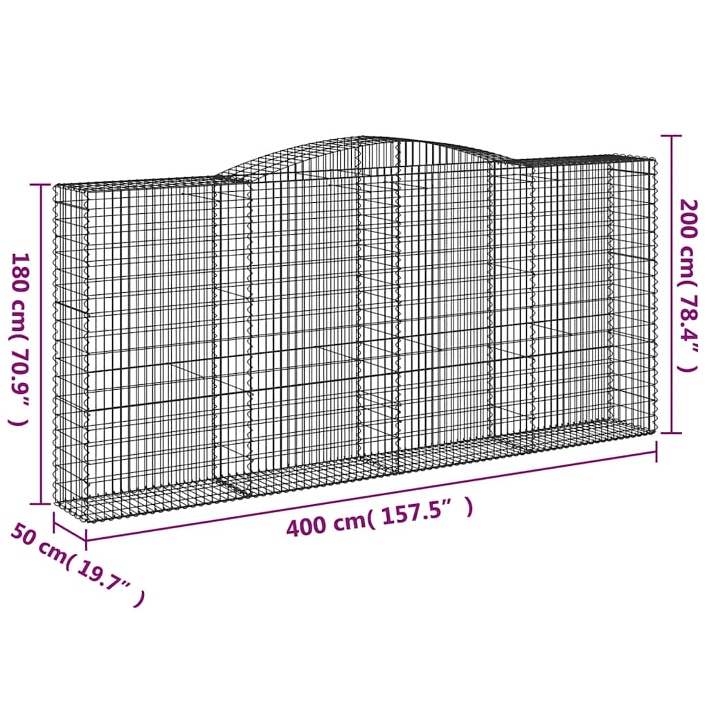 vidaXL Gabionen mit Hochbogen 10Stk. 400x50x180/200cm Verzinktes Eisen