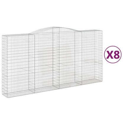 vidaXL Gabionen mit Hochbogen 8 Stk. 400x50x200/220cm Verzinktes Eisen