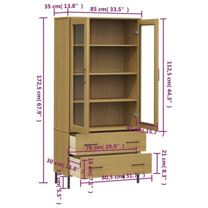 vidaXL Bücherschrank OSLO Metallbeine Braun 85x35x172,5 cm Massivholz