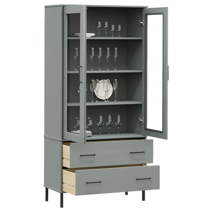 vidaXL Bücherschrank OSLO Metallbeine Grau 85x35x172,5 cm Massivholz