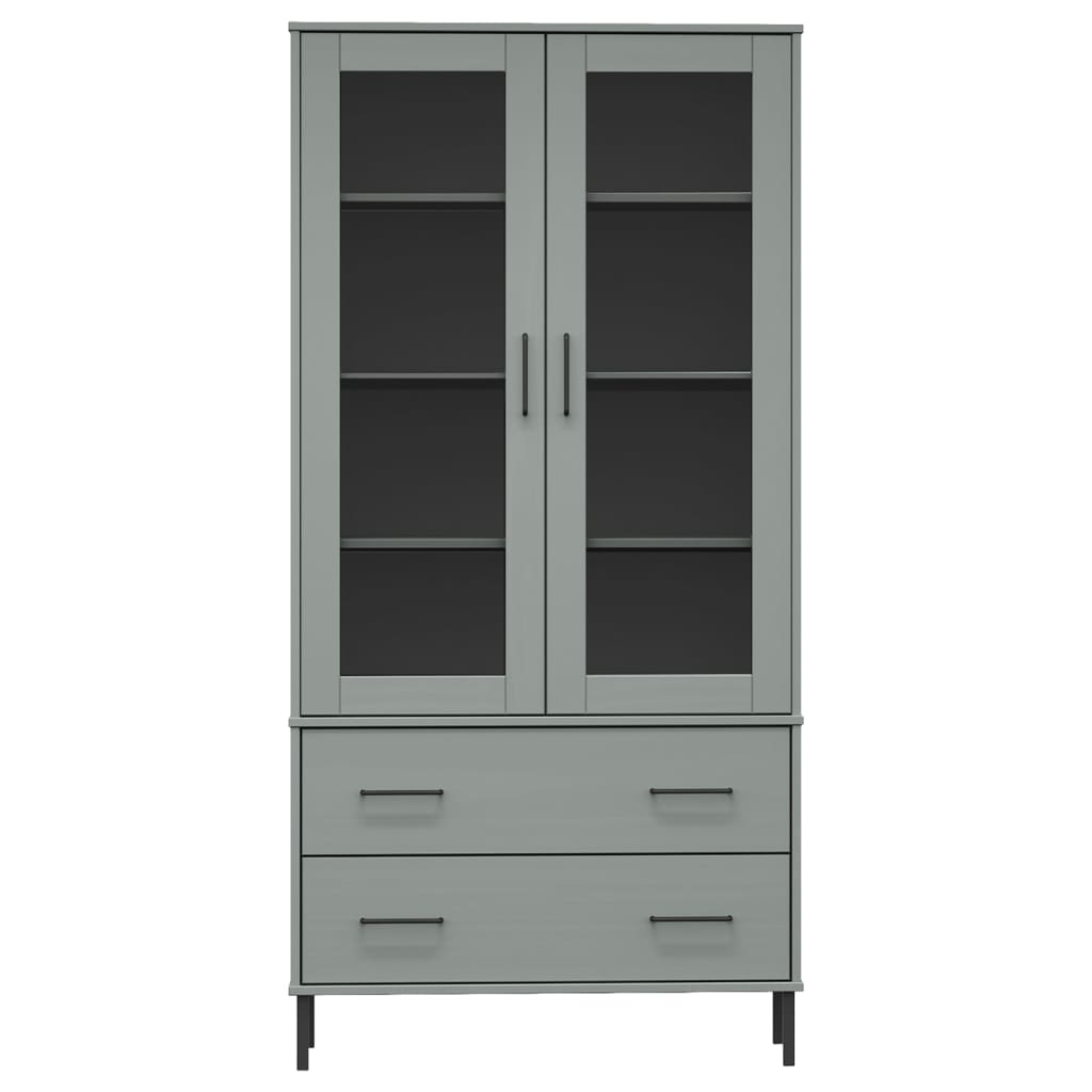 vidaXL Bücherschrank OSLO Metallbeine Grau 85x35x172,5 cm Massivholz