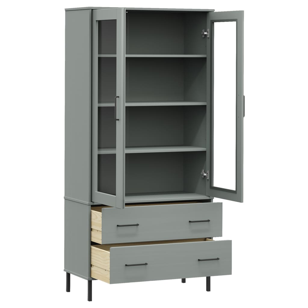 vidaXL Bücherschrank OSLO Metallbeine Grau 85x35x172,5 cm Massivholz